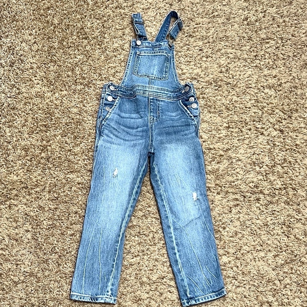 Cat & Jack Little Girl Denim Overalls Distressed Boho Play School Size 4/5